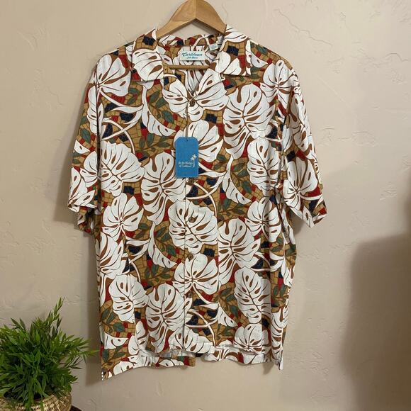 Caribbean Roundtree & Yorke Silk Blend Shirt Size Large Hawaiian Pocket New - Picture 1 of 7